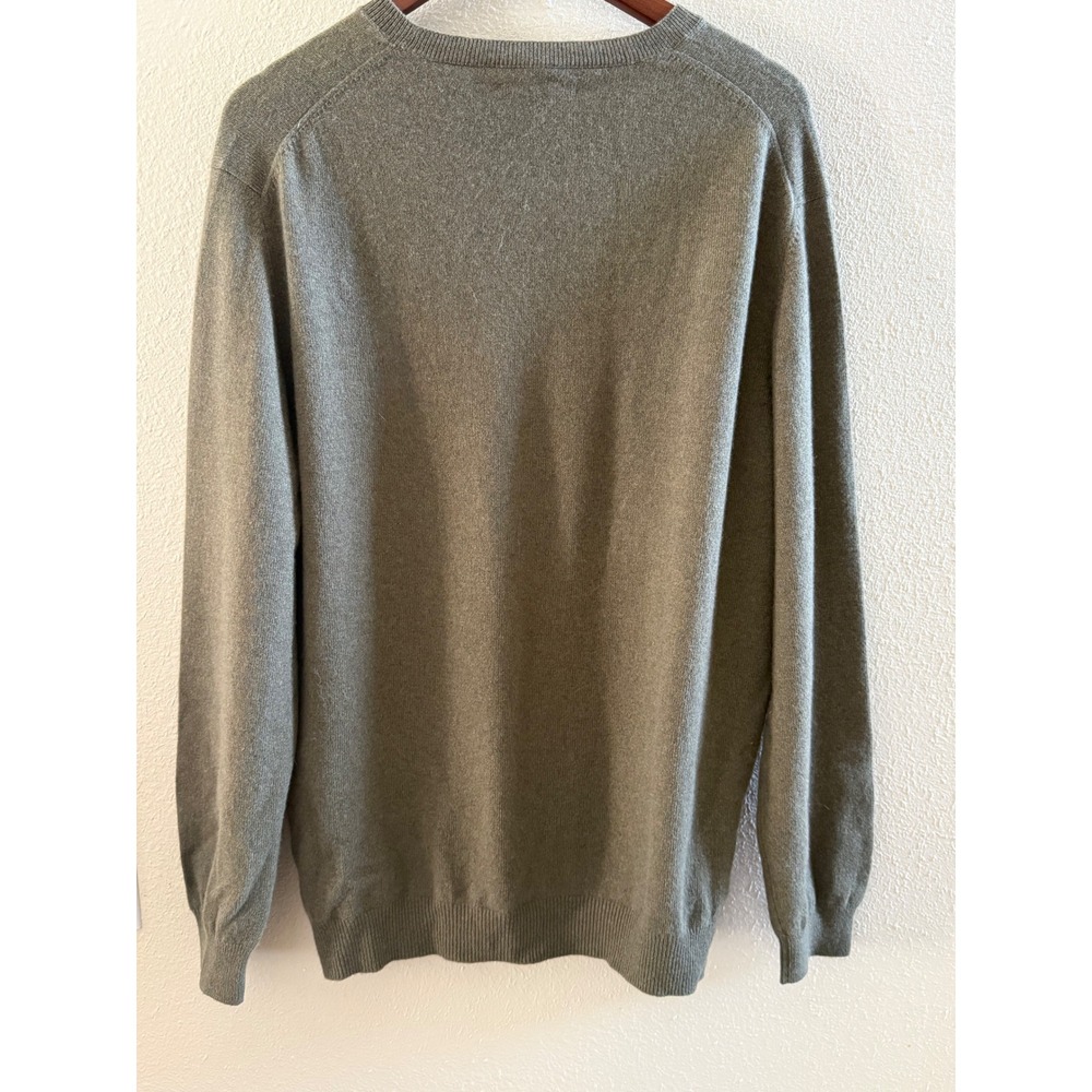 Lands End Mens 100% Cashmere Crewneck Sweater Olive Green Heather Large 42-44